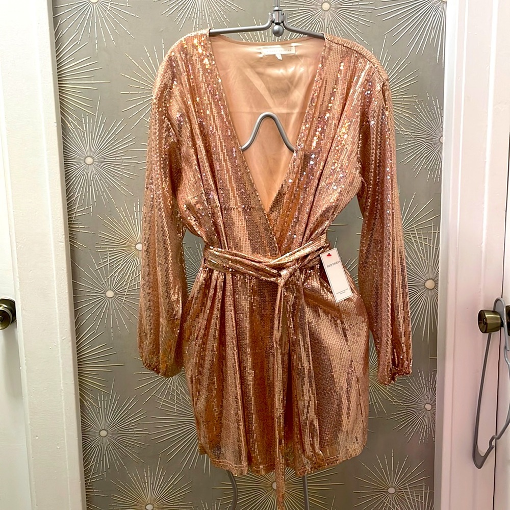 Rose gold sequin wrap dress S